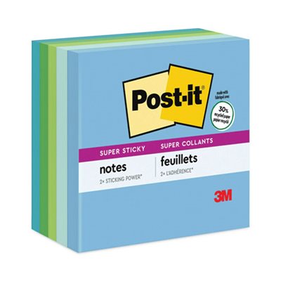 POST-IT NOTES, PADS, Recycled, Bora Bora Colors, 3" x 3", 90-Sheet, 5 / Pack