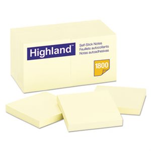 NOTES, SELF-STICK, PADS, HIGHLAND, YELLOW, 3" X 3", 100-SHEET, 18 / PACK