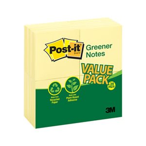 POST-IT NOTES, PADS, Recycled, 3" x 3", Canary Yellow, 100-Sheet, 24 / Pack