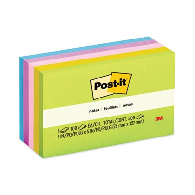 POST-IT NOTES, Pads, Jaipur Colors, 3" x 5", 100-Sheet, 5 / Pack