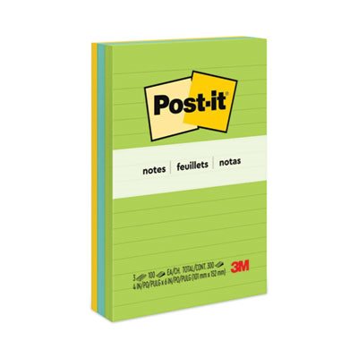 POST-IT NOTES, PADS, Jaipur Colors, Lined, 4" x 6", 100-Sheet, 3 / Pack