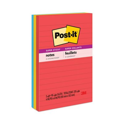 POST-IT NOTES, Pads, Marrakesh Colors, Lined, 4" x 6", 90-Sheet, 3 / Pack