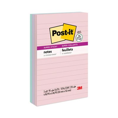 POST-IT NOTES, PADS, Recycled, Bali Colors, Lined, 4" x 6", 90-Sheet, 3 / Pack