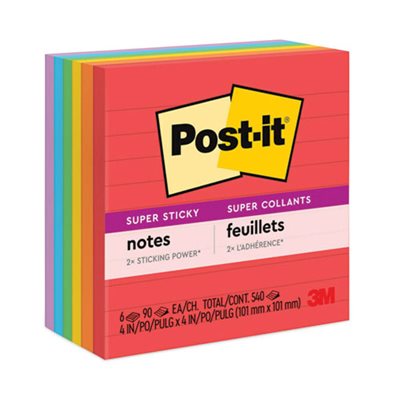 POST-IT NOTES, Pads, Marrakesh Colors, Lined, 4" x 4", 90-Sheet, 6 / Pack