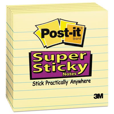 POST-IT NOTES, PADS, Canary Yellow, Lined, 4" x 4", 90-Sheet, 6 / Pack