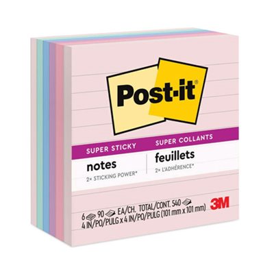 POST-IT NOTES, PADS, Recycled, Bali Colors, Lined, 4" x 4", 90-Sheet, 6 / Pack