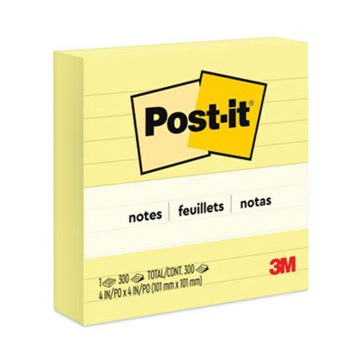 POST-IT NOTES, PADS, CANARY YELLOW, Lined, 4" x 4", 300-Sheet,