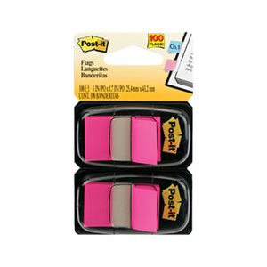 POST-IT NOTES, Page Flag MARKERS, in Dispenser, Bright Pink, 100 Flags / Dispenser, 2 / PACK