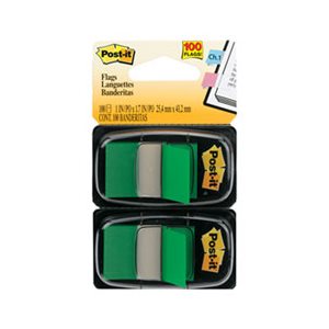 POST-IT NOTES, Page Flag Markers, in Dispenser, Green, 100 Flags / Dispenser, 2 / pack