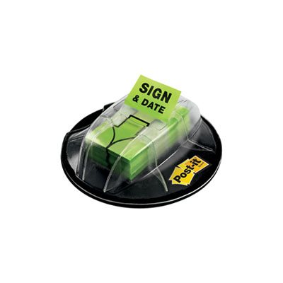 POST-IT NOTES, Page Flag Markers in Dispenser, "Sign & Date", Bright Green, 200 Flags / Dispenser