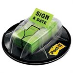 POST-IT NOTES, Page Flag Markers in Dispenser, "Sign & Date", Bright Green, 200 Flags / Dispenser