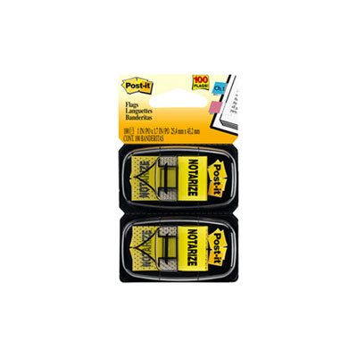 POST-IT NOTES, PAGE FLAG MARKERS, Arrow Message, 1", "Notarize," Yellow, 2 50-Flag Dispensers / Pack