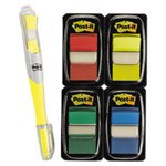 POST-IT NOTES, Page Flag Markers, Value Pack, Assorted Colors, 200 1" Flags + Highlighter with 50 1 / 2" Flags
