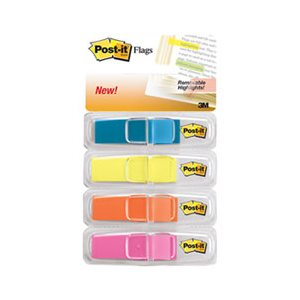 POST-IT NOTES, PAGE FLAG MARKERS, FOUR Bright Colors, .5" x 1.75", 35 / Color, 4 DISPENSERS / PACK