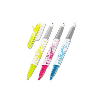 POST-IT, FLAG PEN, Highlighter, ASSORTED COLORS, White Graphic Barrel, 3 / Pack