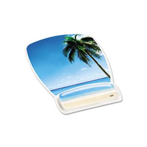 WRIST REST, MOUSE PAD, GEL, Fun Design, Clear, 6.8" x 8.6" x .75", Beach Design