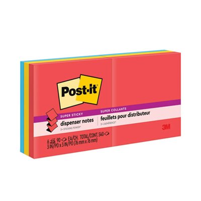 POST-IT NOTES, Pop-up REFILL,  3" x 3", ASSORTED Marrakesh Colors, 90-Sheet, 6 / Pack