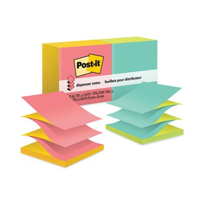 POST-IT NOTES, Pop-up Refill, 3" X 3", Alternating Cape Town Colors, 100-Sheet, 12 / Pack