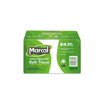 TISSUE, BATH, ROLL, 100% Recycled, Bundle, Two-Ply, White, 168 Sheets, 24 / Carton