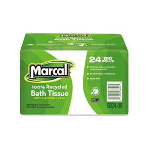 TISSUE, BATH, ROLL, 100% Recycled, Bundle, Two-Ply, White, 168 Sheets, 24 / Carton