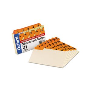 Index Card Guides, Laminated, Daily, 1 / 5 Tab, Manila, 3" x 5", 31 / Set