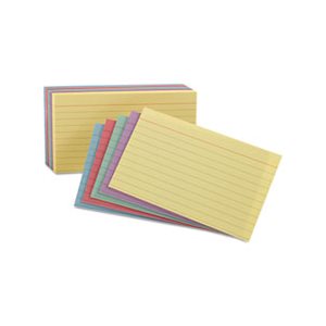 INDEX CARDS, Ruled, 5" x 8", Blue / Violet / Canary / Green / Cherry, 100 / Pack