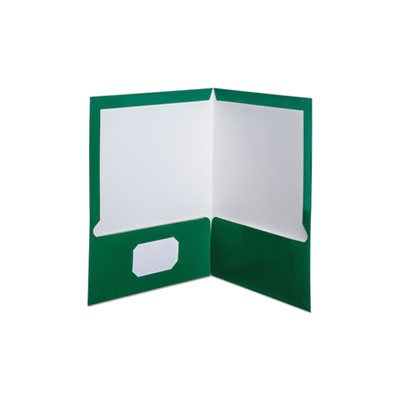 FOLDER, High Gloss, Laminated, Paperboard, 100-Sheet Capacity, Green, 25 / Box