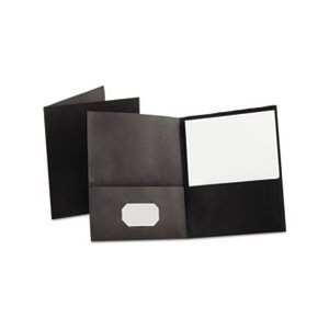 FOLDER, Twin-Pocket, Embossed Leather Grain Paper, Black, 25 / Box