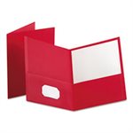 FOLDER, Twin-Pocket, Embossed Leather Grain, Paper, Red, 25 / Box