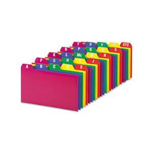 INDEX Card Guides, A-Z, 1 / 5 Tab, Polypropylene, 3" x 5", ASSORTED COLORS, 25 / Set