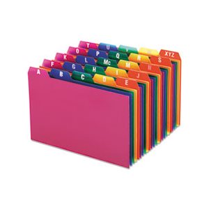 INDEX Card Guides, A-Z, 1 / 5 Tab, Polypropylene, 4" x 6", ASSORTED COLORS, 25 / Set