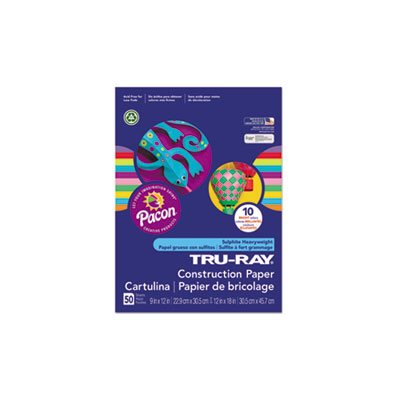 CONSTRUCTION PAPER, Tru-Ray, 76lbs, 9" x 12", Assorted COLORS, 50 Sheets / Pack