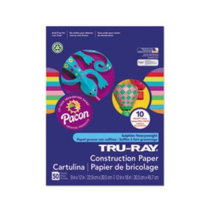 CONSTRUCTION PAPER, Tru-Ray, 76lbs, 9" x 12", Assorted COLORS, 50 Sheets / Pack