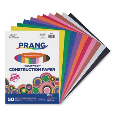 Construction Paper, SUNWORKS, 58lbs, 9" x 12", Assorted Colors, 50 Sheets / Pack