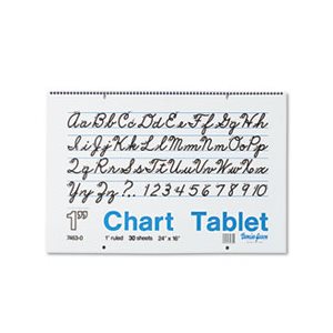 Chart Tablets, RULED, w /  Cursive Cover, 24" x 16", White, 30 Sheets