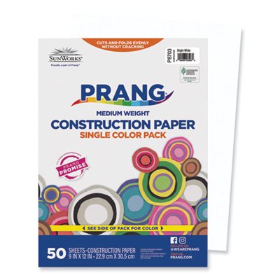 Construction Paper, SUNWORKS, 58lbs, 9" x 12", Bright White, 50 Sheets / Pack