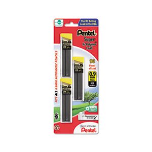 LEAD, REFILLS, Super Hi-Polymer, 0.9mm, HB, Black, 30 / Tube, 3 Tubes / Pack