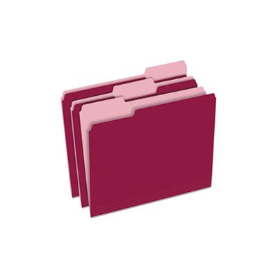 FILE FOLDER, Colored, 1 / 3 Cut Top Tab, Letter, Burgundy / Light Burgundy, 100 / Box