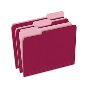 FILE FOLDER, Colored, 1 / 3 Cut Top Tab, Letter, Burgundy / Light Burgundy, 100 / Box