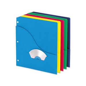 Pocket Project Folders, 3 Holes, Letter, Five Colors, 10 / Pack