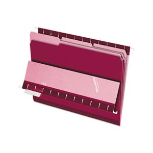 FILE FOLDERS, Interior, 1 / 3 Cut Top Tab, Letter, Burgundy, 100 / Box