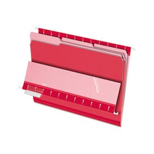 FILE FOLDERS, INTERIOR, 1 / 3 Cut Top Tab, Letter, Red, 100 / Box