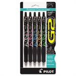 PEN, RETRACTABLE, G2 Fashion Premium, Gel, Black Ink / Asst. Barrels, .7mm, 5 / Set