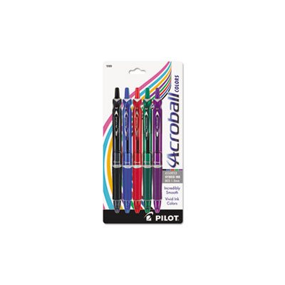 PEN, BALL POINT, RETRACTABLE,  Acroball Colors, 1mm, Black / Blue / Green / Purple / Red, 5 / Pack