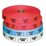 Admit-One Ticket Multi-Pack, 4 Rolls, 2 Red, 1 Blue, 1 White, 2000 / Roll