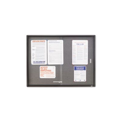 BOARD, BULLETIN, Enclosed, Fabric / Cork / Glass, 48" x 36", GRAY SURFACE, Gray Aluminum Frame