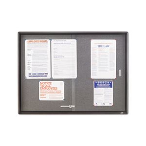 BOARD, BULLETIN, Enclosed, Fabric / Cork / Glass, 48" x 36", GRAY SURFACE, Gray Aluminum Frame