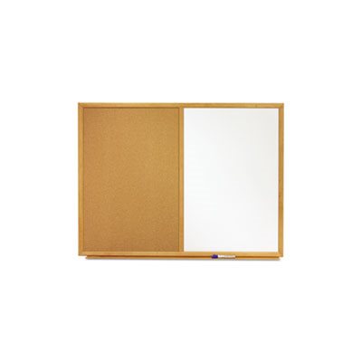 Bulletin / Dry-Erase Board, Melamine / Cork, 36 x 24, White / Brown, Oak Finish Frame