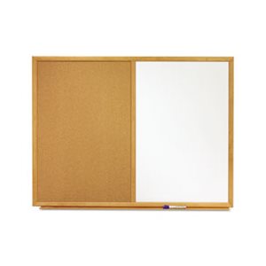 Bulletin / Dry-Erase Board, Melamine / Cork, 36 x 24, White / Brown, Oak Finish Frame