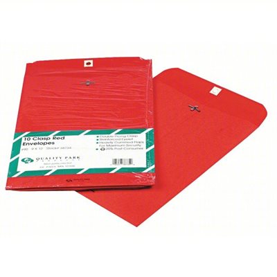 Fashion Color Clasp Envelope, 9 x 12, 28lb, Red, 10 / Pack